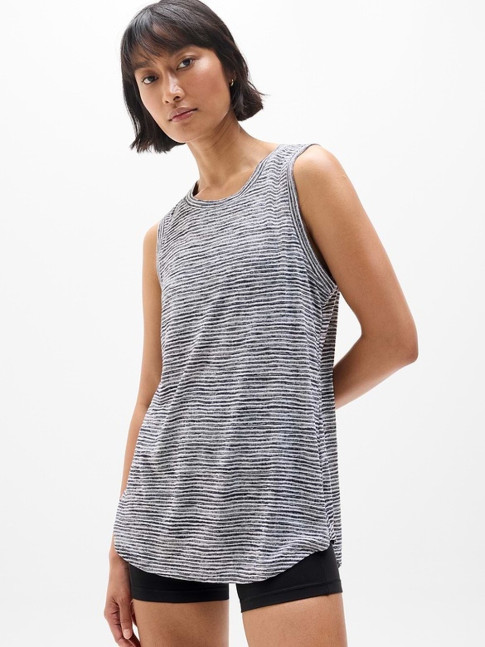 Athleta With Ease Tank Medium Tall Sage Green Stripe TENCEL Modal Sleeveless Top